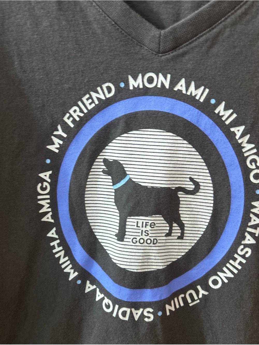 Life Is Good Black Dog V Neck Crusher 100 % Cotton Tshirt - Picture 3 of 6